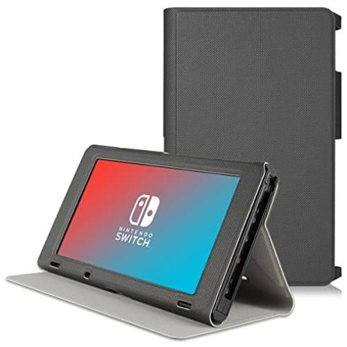 Valkit Protective Case Cover for Nintendo Switch 2017, Comfortable Soft TPU Grip Case and Ergonomic Anti-Scratch Shock-Absorption Cover with Leather Smart Cover, Gery