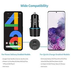 Rapid Type C Car Charger, Compatible for Google Pixel 4a/4/3a/3/2/XL, Samsung Note 20/S20/Plus/S10 Fast USB C PD Car Charger with 3ft Cable, 18W Power Delivery &Quick Charge 3.0 Car Adapter-Black