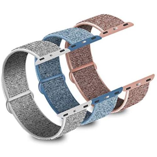 WAAILU 3 Pack Compatible for Apple Watch Band 38mm 40mm 42mm 44mm, Sport Watch Band for Women and Men, Soft Nylon for iWatch Series 5/4/3/2/1