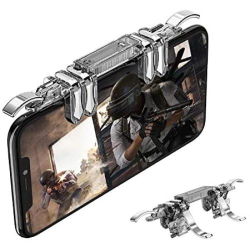 Mobile Game Controller and Cooling Pad Mobile Joystick Portable Cooling Fan L1R1 Aim and Shoot Trigger Joystick Handheld Adjustable Double Trigger Suitable for iOS Android 4.5-6.5inch (Transparent)