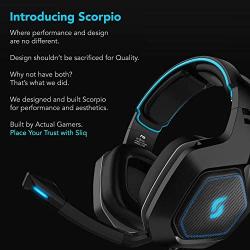 Sliq Gaming Scorpio Stereo Sound 50mm Gaming Headset/Headphone with Microphone/Mic for PC, PS4, Xbox One – in-line Audio Controls – LED – 3.5mm Input