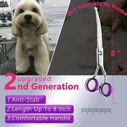 FanArti 8" Stainless Steel Dog Grooming Scissors Kit With Blunt Round Tip Professional 4CR Heavy Duty Titanium Coated Pet Trimmer Kit Low Noise Thinning, Straight, Curved Shears Comb for Long Hair