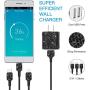 SAVORI Dual USB Wall Charger, Bling Rhinestones Wall Charger Plug Power Adapter with USB 3-in-1 Multi Charging Cable Compatible with iPhone iPad Android Type C Phones (Black)