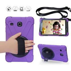 BRAECN for Galaxy Tab E 8.0 Case with 360 Degree Rotation Stand/Hand Strap and Shoulder Strap Case [Shock Proof] Hybrid pc+Silicone Cover for Samsung Tab E 8 SM- T375/ SM-T377/SM-T378 Case (Purple)