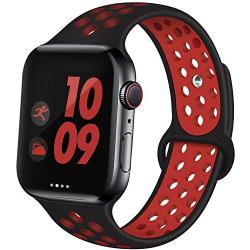 EXCHAR Sport Band Compatible with Apple Watch Band 40mm Series 5/4 Breathable Soft Silicone Replacement Wristband Women and Men for iWatch 38mm Series 3/2/1 Nike+ All Various Styles S/M Black-Red