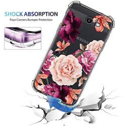 Girly Case for Samsung Galaxy J7 Perx, J7 Prime, J7 Sky Pro, J7 V, Galaxy J7 2017 Clear with Cute Pink Flowers Design Shockproof Bumper Protective Cell Phone Cases for Girls N Women Soft Floral Cover