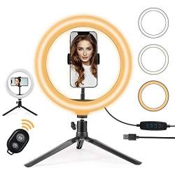 10" Selfie Ring Light with Tripod Stand, LED Ring Light with Cell Phone Holder 3 Light Modes & 10 Brightness Level for YouTube Video Live Stream Makeup Photography