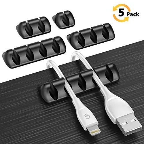 Syncwire Cable Clips, Self Adhesive Cord Organizer Cable Management Wire Holder System for Organizing Cable Cords, Ideal for Home, Office, Cubicle, Car, Nightstand, Desk Accessories, 5 Pack (Black) Syncwire Cable Clips, Self Adhesive Cord Organizer Cable Management Wire Holder System for Organizing Cable Cords, Ideal for Home, Office, Cubicle, Car, Nightstand, Desk Accessories, 5 Pack (Black)