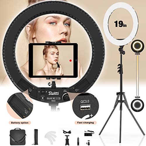 Switti Ring Light with Stand and ipad & Phone Holder,Makeup LED Ring Lights 60W Bi-Color 3000K-5800K CRI≥97 & TLCI ≥99 for YouTube, Facebook Live,Twitch and Blogging (Black)