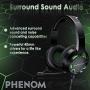 Phenom EXPO3 Stereo Gaming Headset for PS4, Xbox, Tablet or Smartphone, Noise Cancelling Headphones with Boom Mic and LED Glow Lights (Green)