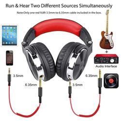 OneOdio Over Ear Headphone, Wired Bass Headsets with 50mm Driver, Foldable Lightweight Headphones with Shareport and Mic for Recording Monitoring Podcast Guitar PC TV - (Red)