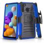 CasemartUSA Phone Case for [Samsung Galaxy A21], [Refined Series][Blue] Shockproof Cover with Built-in Kickstand & Belt Clip Holster for Samsung Galaxy A21 (Verzion, Boost Mobile, T-Mobile, Metro)