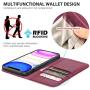 SHIELDON iPhone 11 Case, Genuine Leather iPhone 11 Wallet Folio Protective Case Book Design with Kickstand and RFID Credit Card Slots Magnetic Closure Compatible with iPhone 11 (6.1") - Red Violet