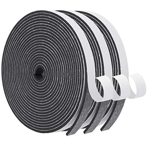 Foam Seal Tape-3 Rolls, 1/2 Inch Wide X 1/8 Inch Thick High Density Foam Strip Self Adhesive Neoprene Rubber Door Weather Stripping Insulation Foam Window Seal Total 50 Feet Long （16.5ft x 3 Rolls）