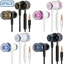 MUNSKT Earbud Headphones with Remote & Microphone, in Ear Earphone Stereo Sound Noise Isolating Tangle Free for iOS and Android Smartphones, Laptops, Gaming (4 Mixed Colors)