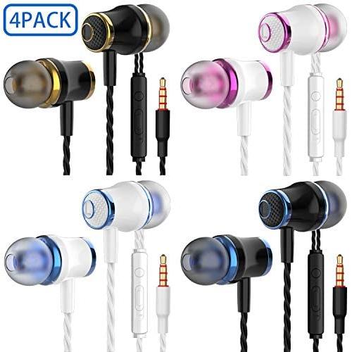 MUNSKT Earbud Headphones with Remote & Microphone, in Ear Earphone Stereo Sound Noise Isolating Tangle Free for iOS and Android Smartphones, Laptops, Gaming (4 Mixed Colors)