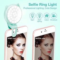 Selfie Light Rechargeable for iPhone, Ring Light with 9-Level Adjustable Brightness for Laptop, Clip on Mini Cell Phone LED Light, Portable Battery Operated Light, USB Powered Photo Light for Video