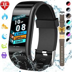 beitony Fitness Tracker,Color Screen Fitness Watch with Heart Rate and Blood Pressure, IP67 Waterproof Smart Watch with Step Counter, Calorie Counter,Pedometer for Women Men (Black&Brown)