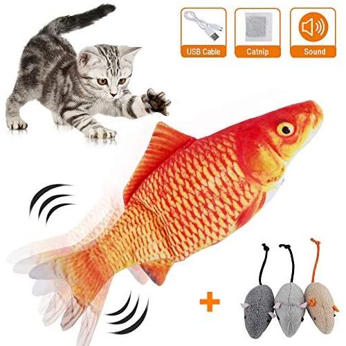 HZONE Electric Flopping Fish Cat Toy, Realistic Plush Interactive Electric Moving Fish Cat Kicker Toys, Wiggle Fish Catnip Toys Motion Kitten Toy, Cat Chew Bite Kick Toy for Cat Kitten Kitty Exercise