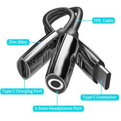 SIYIBAEBY Headphone Adapter Jack Splitter, USB C to 3.5 mm Headphone Jack Adapter, Audio Charge and Music 2 in 1 Aux Cable Compatible, for iPad Pro2018, Google Pixel 2/3/4/2XL/3XL, K1/U7mini/U7, Black
