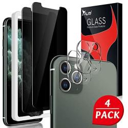 [4 Pack] Tauri 2 Pack Privacy Screen protector + 2 Pack camera lens Protector for iPhone 11 Pro Max 6.5-inch, Bubble Free [Tempered Glass] [Scratch-resistant]