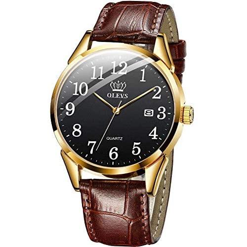Men Women Wrist Watch Brown Leather-OLEVS Casual Classic Number Easy Reader Analog Quartz Dress Waterproof 3ATM Wristwatch