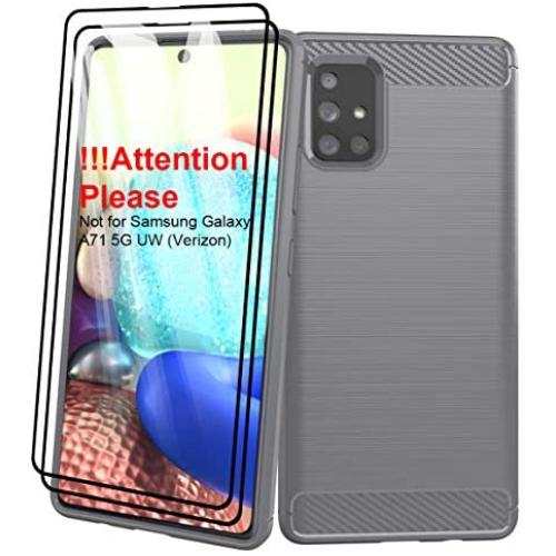 Aliruke Case for Samsung Galaxy A71 5G Case with Tempered Glass Screen Protector[2 Pack],Slim Shockproof TPU Bumper Cover Flexible Lightweight Protective Phone Case for Samsung Galaxy A71 5G, Gray