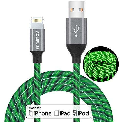 iPhone Charger Cable,[MFi Certified] Aoliplus 6ft LED Flowing Lightning Cable Fast Charger Data Sync Transfer Cord Compatible with iPhone SE 11 PRO MAX XS XR X 8 7 Plus 6S 6 iPad (Green)