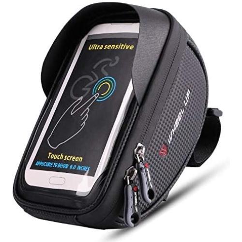 Yuehuam Bike Phone Front Frame Bag -Waterproof Touch Screen Bicycle Front Handlebar Bag, Top Tube Cycling Phone Mount Pack Case Pouch Accessories Compatible with 6.0 Mobile Phoneï¼ˆBlack Redï¼‰