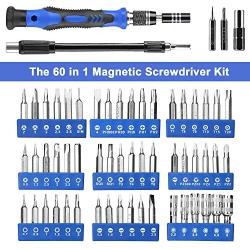 Hautton Precision Screwdriver Set, 60 in 1 with 56 bits Magnetic Screwdriver Kit, Stainless Steel Professional Repair Tools Kit for Phone, Laptop, PC, Camera, Game Console, Glasses, and More –Blue