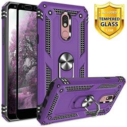 TJS Phone Case for LG Stylo 5/Stylo 5 Plus/Stylo 5V/Stylo 5X, with [Full Coverage Tempered Glass Screen Protector][Impact Resistant][Defender][Metal Ring][Magnetic Support] Heavy Duty Armor (Purple)