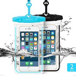 Universal Waterproof Case FITFORT 2 Pack Universal Dry Bag/Pouch Clear Sensitive PVC Touch Screen Compatible Phone X 8 7 6 Plus Galaxy S8 S7 Edge S6 S5 Note4 LG G5 up to 5.5 Inches(Black+Blue)