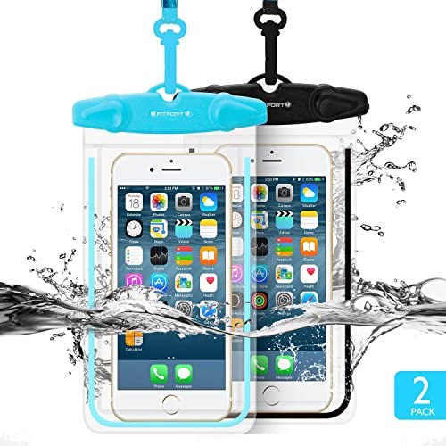 Universal Waterproof Case FITFORT 2 Pack Universal Dry Bag/Pouch Clear Sensitive PVC Touch Screen Compatible Phone X 8 7 6 Plus Galaxy S8 S7 Edge S6 S5 Note4 LG G5 up to 5.5 Inches(Black+Blue)