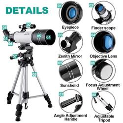 MAXLAPTER Telescope for Kids and Beginners, 70mm Travel Refractor Telescope for Astronomy with Adjustable Tripod, Smartphone Adapter, Camera Shutter Wire Control, Backpack