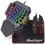 BlueFinger RGB One Hand Mechanical Gaming Keyboard and Backlit Mouse Combo,USB Wired Rainbow Letters Glow Single Hand Mechanical Keyboard with Wrist Rest Support, Gaming Keyboard Set for Game