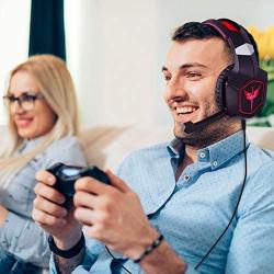 Raikken Stereo Gaming Headset PS4, Xbox One, PC Compatible with Mic, Noise Cancelling Gaming Headphones with LED Lights, High Performance Flip Microphone, Supports Nintendo Switch & Playstation 4 Pro