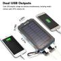Solar Power Bank,Yelomin 20000mAh Portable Outdoor Mobile Charger,Camping External Backup Battery Pack Dual USB 5V 1A/2A Outputs 2 Led Light Flashlight with Compass