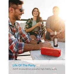 Anker Soundcore 2 Portable Bluetooth Speaker with Better Bass, 24-Hour Playtime, 66ft Bluetooth Range, IPX7 Water Resistance & Built-in Mic, Dual-Driver Wireless Speaker for Beach, Travel, Party- Red