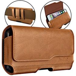 DeBin Galaxy S10+ Plus S8+ Plus S9+ Plus Belt Case, Leather Cellphone Belt Holster Case with Belt Clip Phone Pouch Cover w/Belt Loops for Samsung S10+ S8+ S9+ (Fits Cell Phone with Slim Case On) Brown