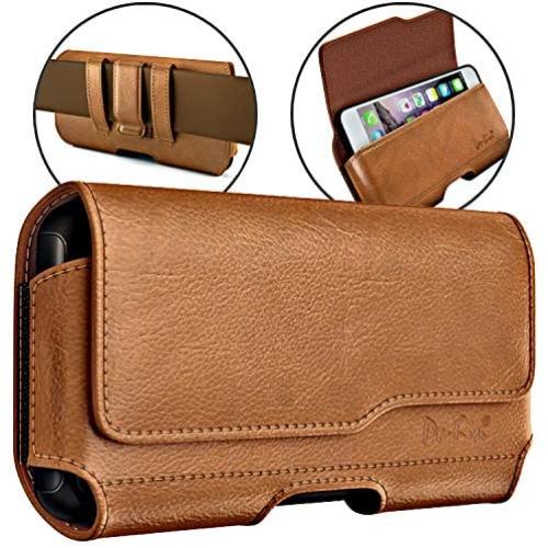 DeBin Galaxy S10+ Plus S8+ Plus S9+ Plus Belt Case, Leather Cellphone Belt Holster Case with Belt Clip Phone Pouch Cover w/Belt Loops for Samsung S10+ S8+ S9+ (Fits Cell Phone with Slim Case On) Brown