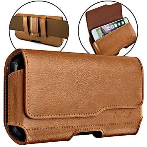 DeBin iPhone 11 iPhone XR Holster, Premium Leather Belt Holster Case with Belt Clip and Loops Cell Phone Holder Pouch for Apple iPhone 11 / XR (Fits Cellphone with Other Case Cover on) Brown