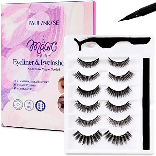Paulinrise Magic Eyeliner and Eyelashes Kit - False Eyelashes and Eyeliner Kit for 3D Eyelashes Set - No Glue, Non-Magnetic Fake Eyelashes - Reusable Lashes - Upgrade 3.0, 6 Pairs Paulinrise Magic Eyeliner and Eyelashes Kit - False Eyelashes and Eyeliner Kit for 3D Eyelashes Set - No Glue, Non-Magnetic Fake Eyelashes - Reusable Lashes - Upgrade 3.0, 6 Pairs