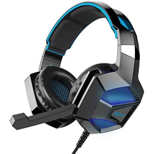 COOAU Stereo Gaming Headset with Mic, LED Lights, Volume Control for PS4, PC, New Xbox One, iPad, Laptop, Smartphones, Noise Cancelling Over-Ear Headphones with 3.5mm Plugs and USB Plugs