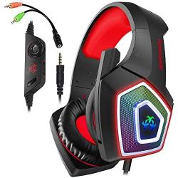 Xbox One Gaming Headset for PS4,PC,LED Light On Ear Headphone with Mic for Mac,Laptop,Nintendo Switch Games Wired Headset (Red)