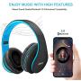 Bluetooth Headphones Wireless,MKay Over Ear Headset V5.0 with Microphone, Foldable & Lightweight, Support Tf Card MP3 Mode and Fm Radio for Cellphones Laptop TV(Black-Blue)