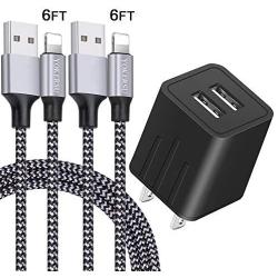 iPhone Charger YOKERSU Nylon Braided Lightning Cable Fast Charging 2Pack 6FT Data Sync Transfer Cord with Port Plug Wall Charger(ETL Listed)Compatible with iPhone XS Max/XS/XR/X/8/7/6S/6/Plus/SE/iPad