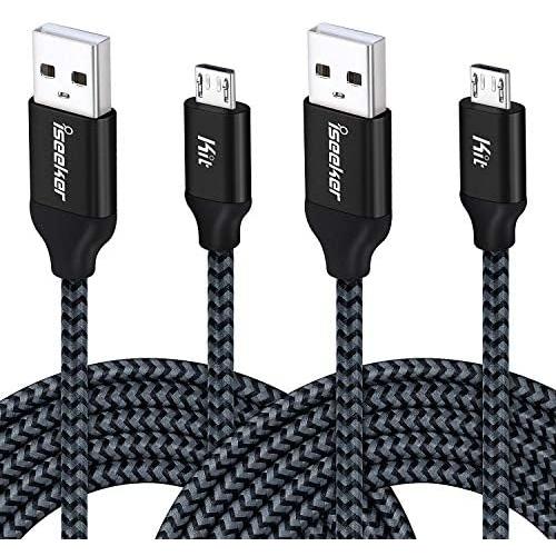 iSeekerKit USB Cable 15ft Extra Long Braided Micro USB Charging Cords [2Pack] Compatible for Android/Windows/PS4 Controller/Samsung Galaxy s7 s6 Plus and More(Black)