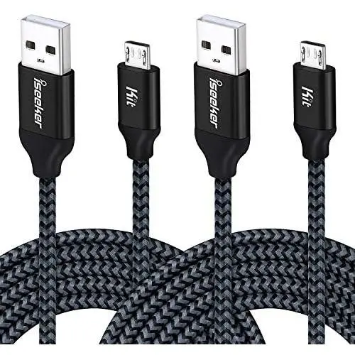 iSeekerKit USB Cable 15ft Extra Long Braided Micro USB Charging Cords [2Pack] Compatible for Android/Windows/PS4 Controller/Samsung Galaxy s7 s6 Plus and More(Black)
