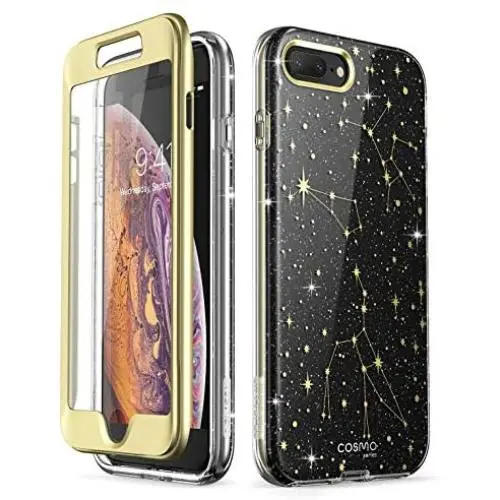 i-Blason Cosmo Glitter Clear Bumper Case for iPhone 8 Plus/iPhone 7 Plus (Black/Star)