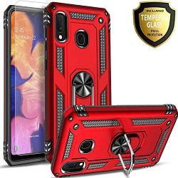 STARSHOP - Samsung Galaxy A20 Phone Case, [NOT FIT A20S/S20/A21] with [Tempered Glass Protector Included] Metal Ring Stand Shockproof Drop Protection Phone Cover-Red